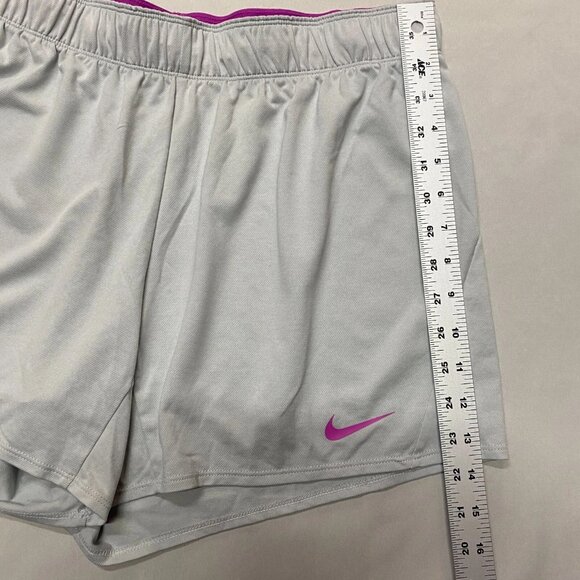 Nike Dri-Fit Activewear Shorts Women Large Gray Pink Swoosh Gym Sports Running - Picture 6 of 10